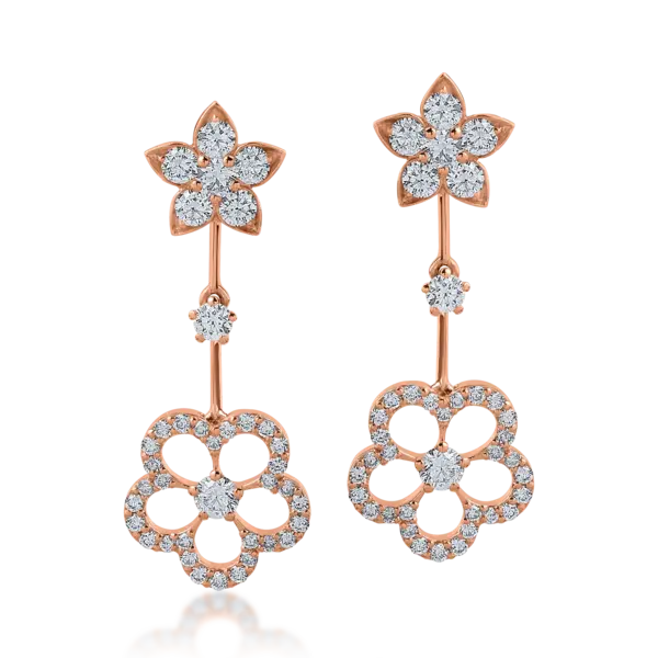 Cercei florali din aur roz cu diamante de 1.18ct