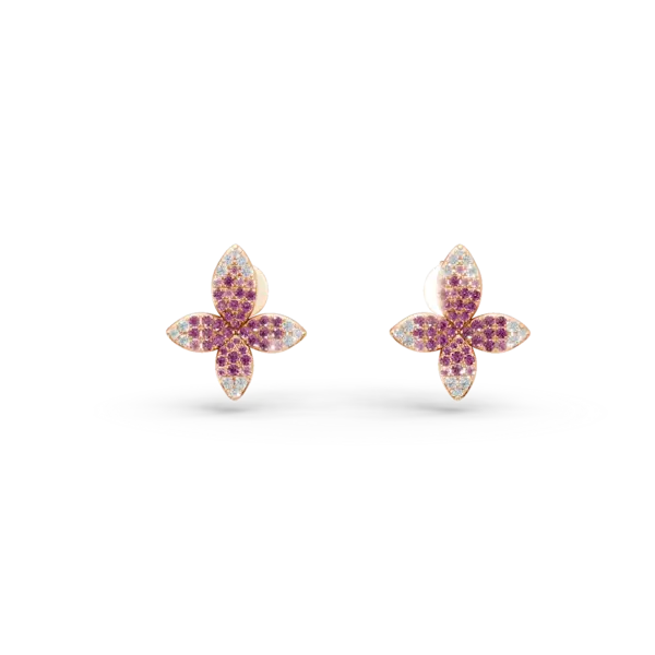 Cercei florali din aur roz cu safire roz si diamante de 1.14ct