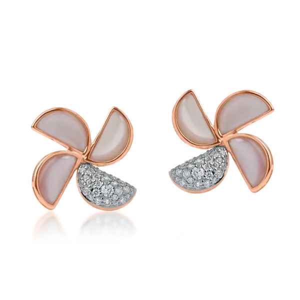 Cercei florali din aur roz cu sidef de 3.38ct si diamante de 0.35ct