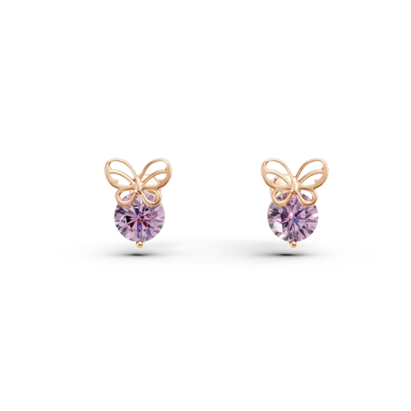 Cercei fluturasi pentru copii din aur roz cu ametiste roz de 0.53ct