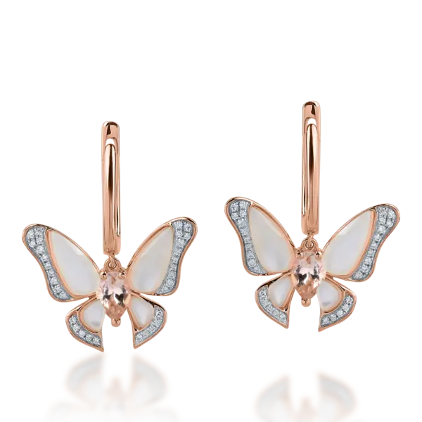 Cercei fluture din aur roz cu pietre pretioase si semipretioase de 3.46ct