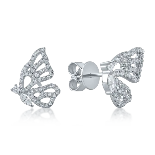 Cercei fluturi din aur alb cu diamante marquise si rotunde de 0.36ct