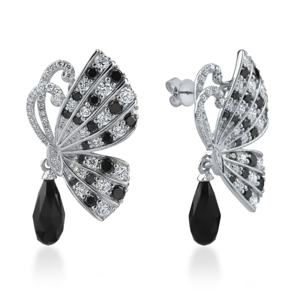 Cercei fluturi din aur alb cu pietre pretioase si semipretioase de 5.9ct