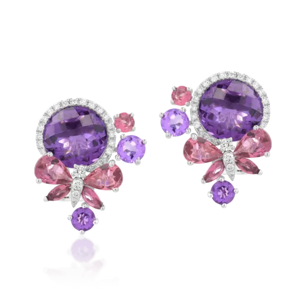 Cercei fluturi din aur alb cu pietre semipretioase de 9.4ct