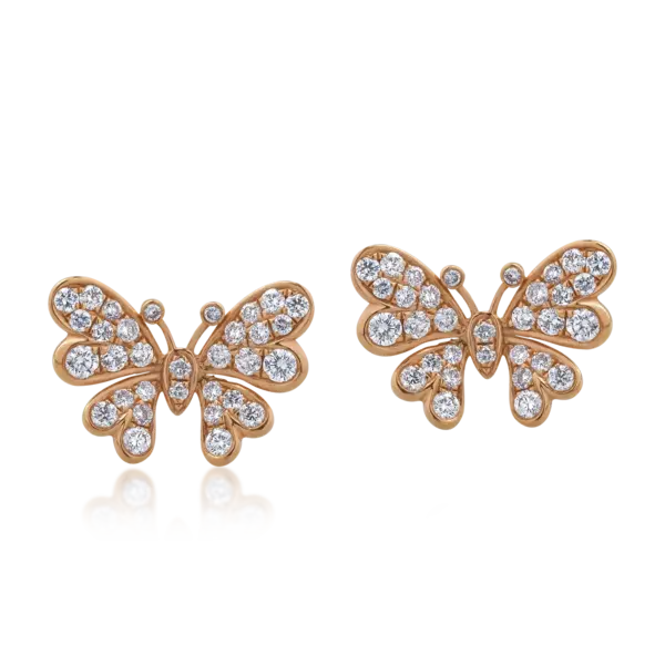 Cercei fluturi din aur roz cu diamante de 0.61ct