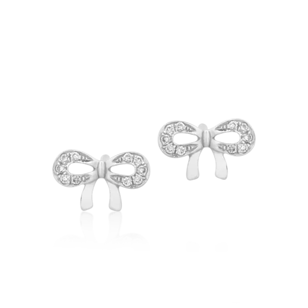 Cercei fundite din aur alb cu diamante de 0.062ct