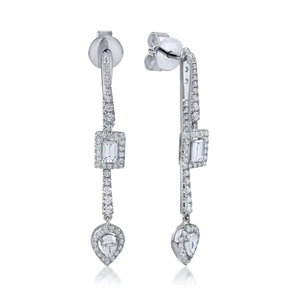 Cercei geometrici din aur alb cu diamante baguette, princess si rotunde de 1.55ct