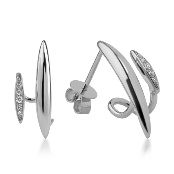 Cercei geometrici din aur alb cu diamante de 0.04ct