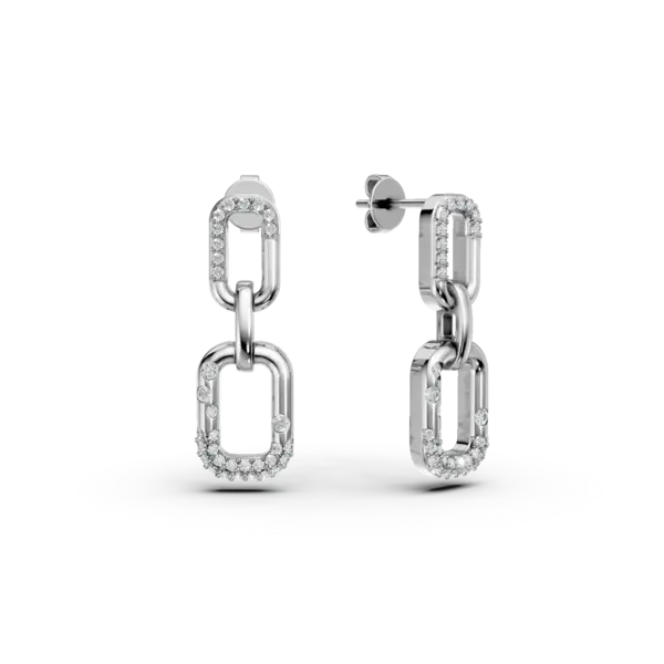 Cercei geometrici din aur alb cu diamante de 0.2ct