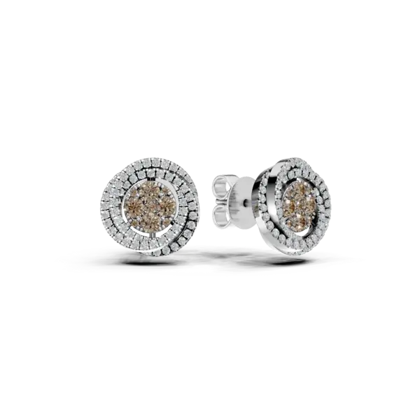 Cercei geometrici din aur alb cu diamante maro si incolore de 0.6ct