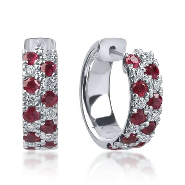 Cercei geometrici din aur alb cu rubine de 0.8ct si diamante de 0.2ct
