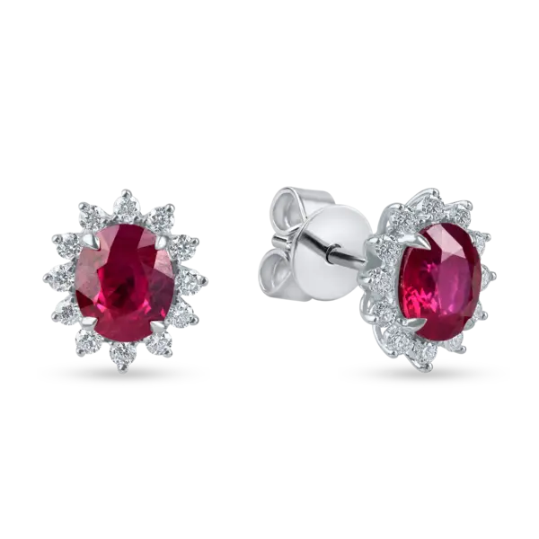 Cercei geometrici din aur alb cu rubine ovale si diamante de 1.8ct