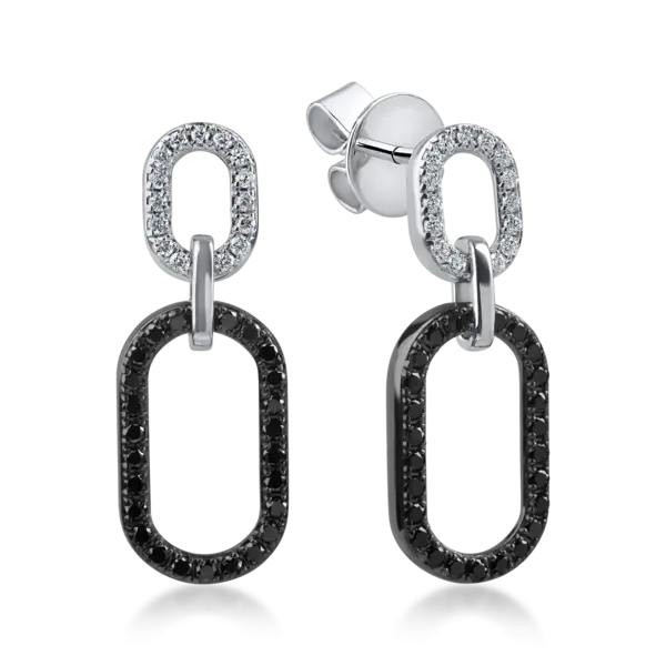 Cercei geometrici din aur alb-negru cu diamante negre si incolore de 0.5ct