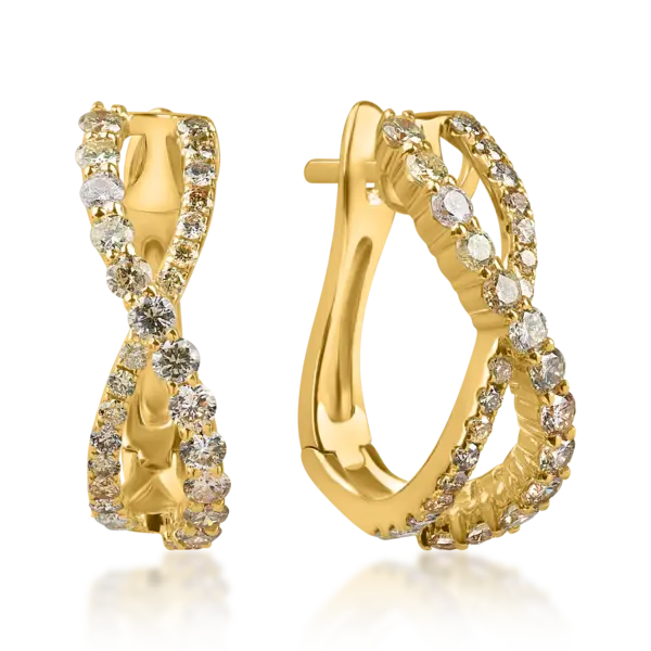 Cercei hoop din aur galben cu diamante multicolore de 1.4ct