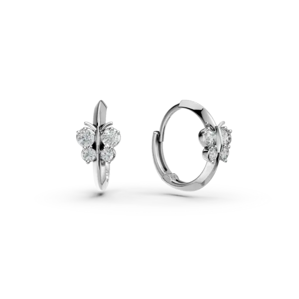 Cercei hoops fluturasi din aur alb cu zirconia