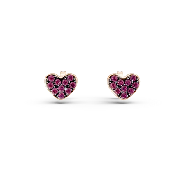 Cercei inima din aur roz cu rubine de 0.24ct