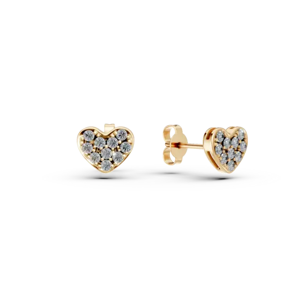 Cercei inimi din aur galben cu diamante de 0.2ct