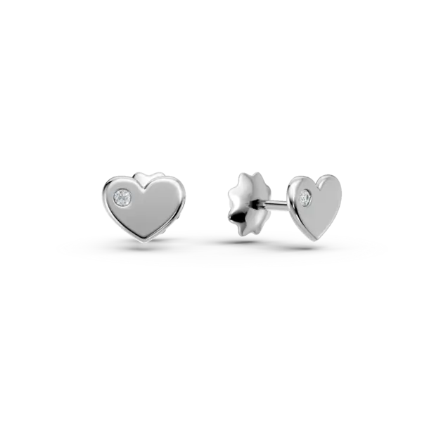 Cercei inimioara din aur alb pentru copii cu diamante de 0.02ct