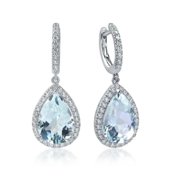 Cercei lacrima din aur alb cu acvamarine octogonale de 6.7ct si diamante de 0.6ct