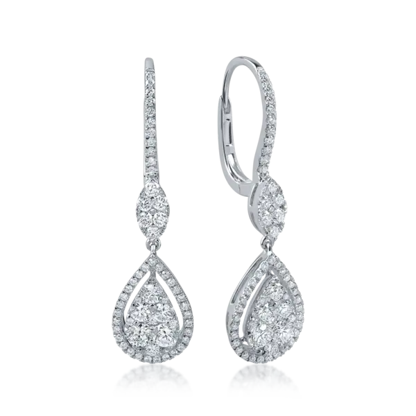 Cercei lacrima din aur alb cu diamante de 1.3ct