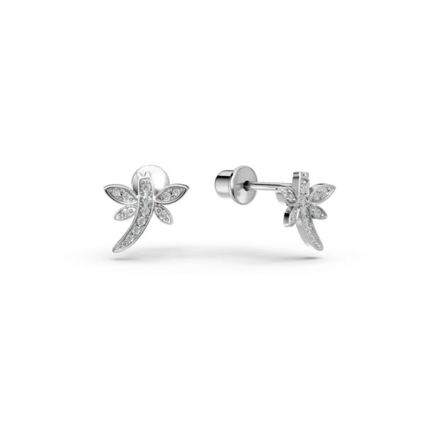 Cercei libelule din aur alb cu diamante de 0.05ct pentru copii