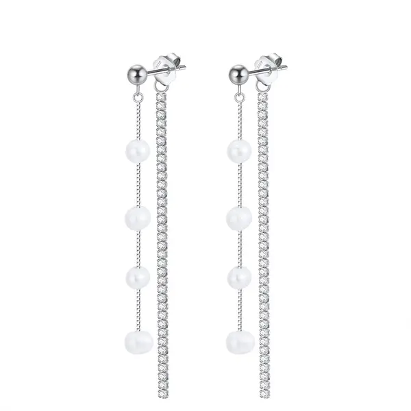 Cercei lungi argint 925, JW1568, model perla, placati cu rodiu