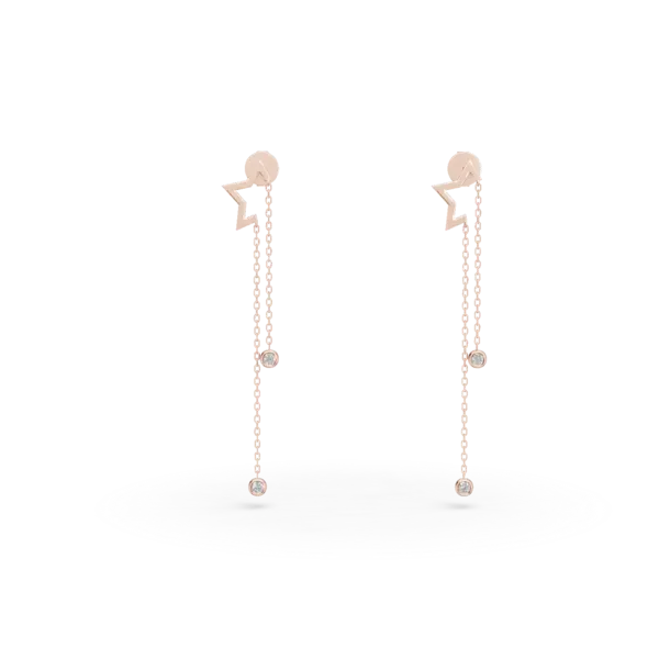 Cercei lungi cu stelute din aur roz cu diamante de 0.07ct