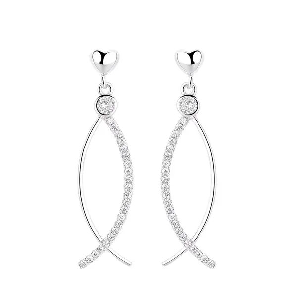 Cercei lungi de argint 925, JW1611, model cu pietre, placati cu rodiu