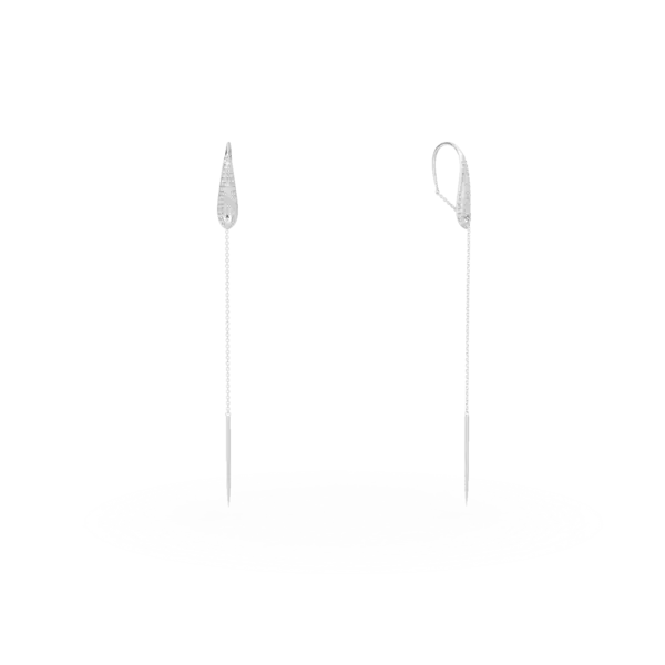 Cercei lungi din aur alb cu diamante de 0.3ct