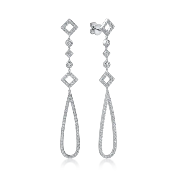 Cercei lungi din aur alb cu diamante de 0.9ct