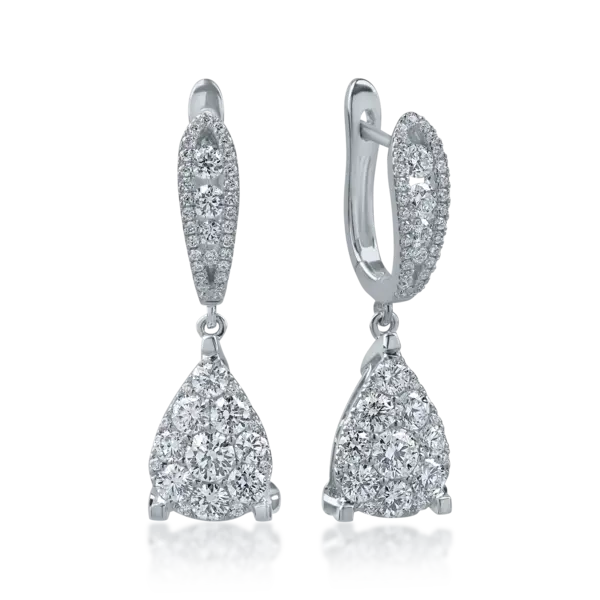 Cercei lungi din aur alb cu diamante de 1.18ct