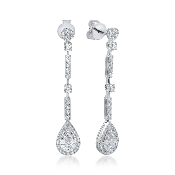 Cercei lungi din aur alb cu diamante de 1.89ct