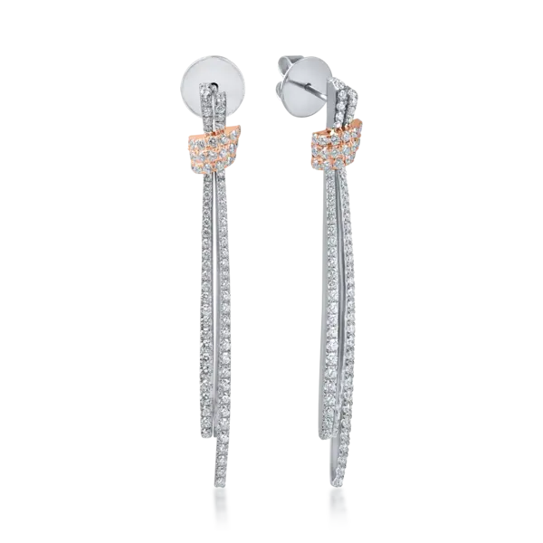Cercei lungi din aur alb-roz cu diamante de 1.6ct