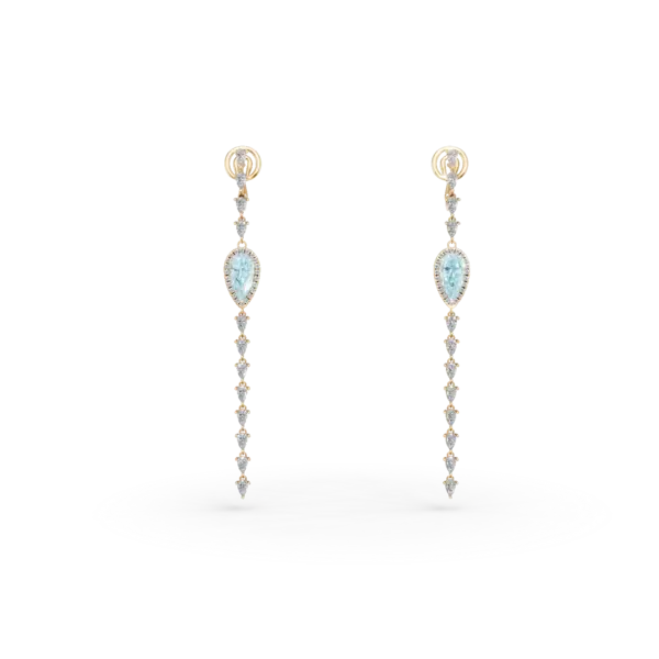 Cercei lungi din aur roz cu acvamarine pear de 3.5ct si diamante round de 3.8ct