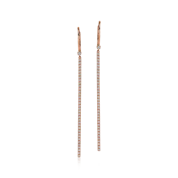 Cercei lungi din aur roz cu diamante de 0.5ct