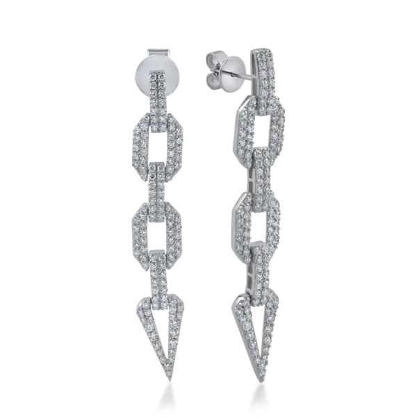 Cercei lungi geometrici din aur alb cu diamante de 1.4ct