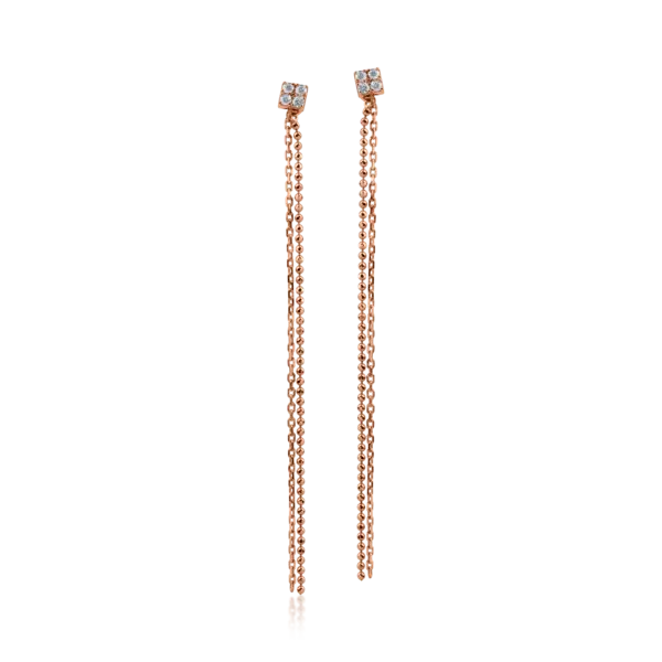 Cercei lungi minimalisti din aur roz cu diamante de 0.09ct