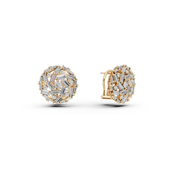 Cercei on ear din aur galben cu diamante baguette si rotunde de 1.4ct