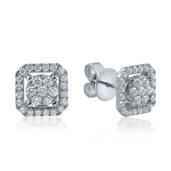 Cercei patrati din aur alb cu diamante de 0.5ct
