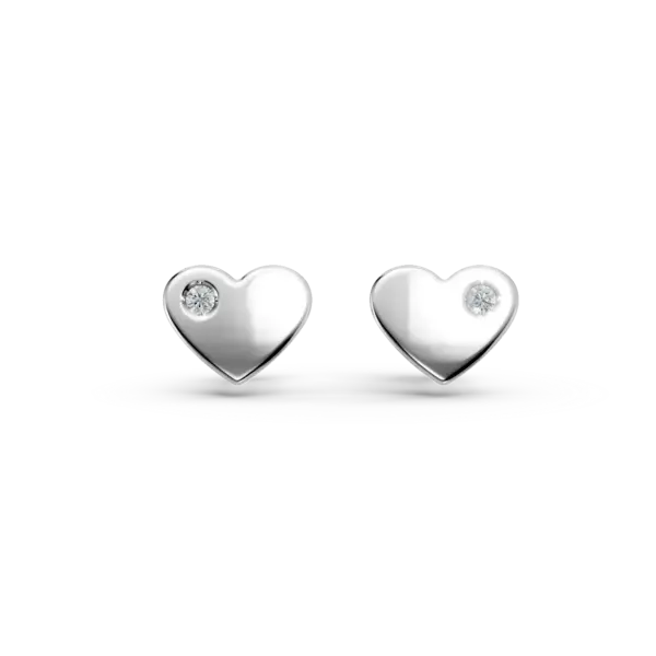 Cercei pentru copii cu inimioare din aur alb cu diamante de 0.01ct