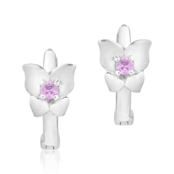 Cercei pentru copii din aur alb cu safire roz de 0.078ct