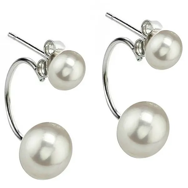Cercei Perle Albe Double 2 A n 1, 7-10 mm, Argint 925 Placat cu Platina KASKADDA