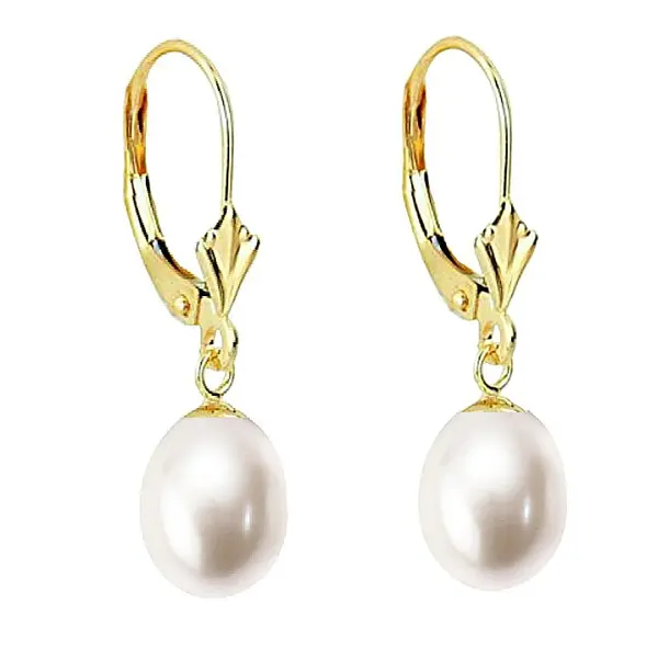 Cercei Perle Albe, Naturale, Forma Lacrima 8 5 mm si Aur Galben 14K KASKADDA