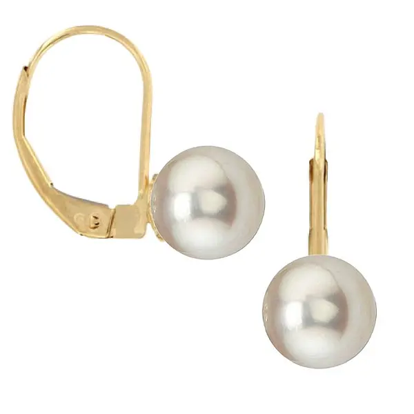 Cercei Perle Albe Rotunde 8-8,5 mm, Aur Galben 14K, Tortita Inchisa - Calitate AAA KASKADDA