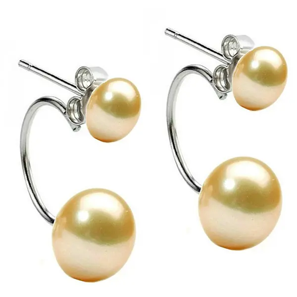 Cercei Perle Crem Double 2 A n 1, 7-10 mm, Argint 925 Placat cu Platina KASKADDA