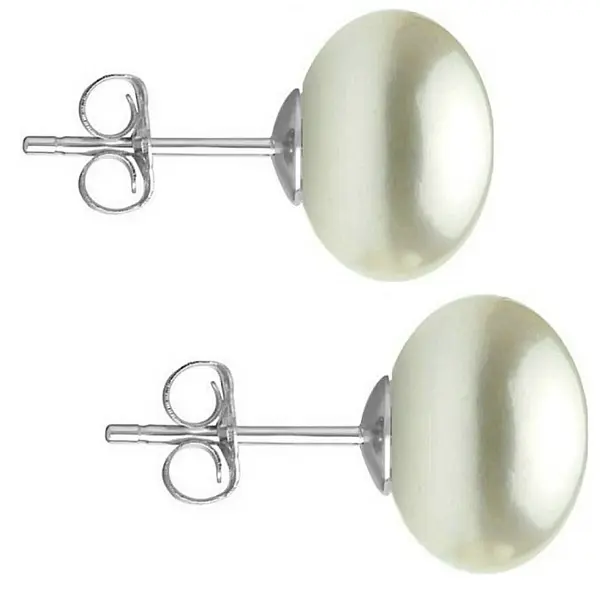 Cercei Perle Mari, Naturale, 9-10 mm, Buton AAA, Aur Alb 14K (aur 585), Tip surub KASKADDA