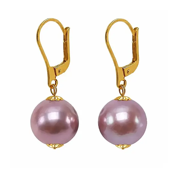 Cercei Perle Mari, Rare Edison Lavanda de 11,5-12 mm E i Aur Galben 14K KASKADDA