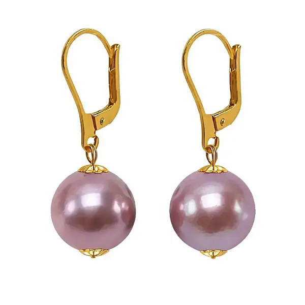 Cercei Perle Mari, Rare Edison Lavanda de 12-12,5 mm E i Aur Galben 14K KASKADDA