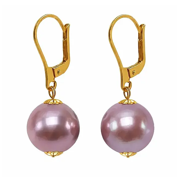 Cercei Perle Mari, Rare Edison Lavanda de 12,5-13 mm E i Aur Galben 14K KASKADDA