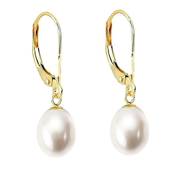 Cercei Perle Naturale Albe 8 5 mm, Forma Lacrima, Aur 14K (aur 585), Calitate AAA KASKADDA
